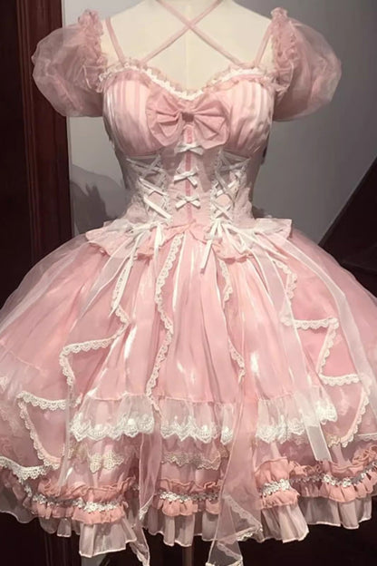 Sweet Lolita OP Dress - Glaze Fantasy, 6 Colors, Embroidered, Bow Detail, Ruffled - main product image