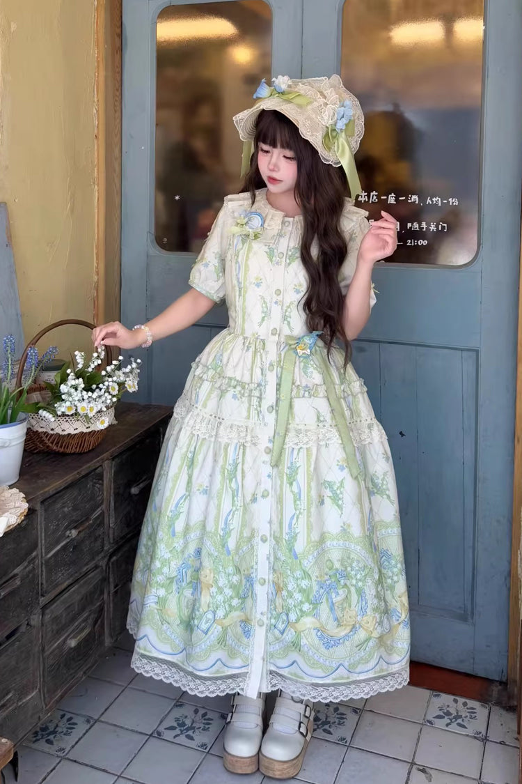 Sweet Lolita OP Dress - Lily Of The Valley Perfume, 2 Colors, Plus Size, Printed - main product image