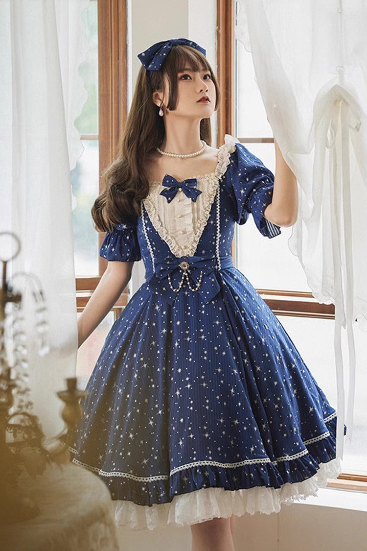 Sweet Lolita OP Dress - Midsummer Galaxy Shiny Star, 2 Colors, Bow Detail, Ruffled - additional product view 5