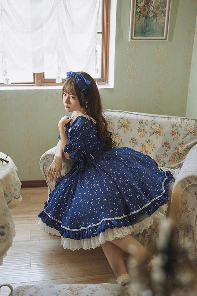 Sweet Lolita OP Dress - Midsummer Galaxy Shiny Star, 2 Colors, Bow Detail, Ruffled - additional product view 7