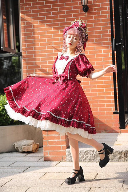 Sweet Lolita OP Dress - Midsummer Galaxy Shiny Star, 2 Colors, Bow Detail, Ruffled - additional product view 8