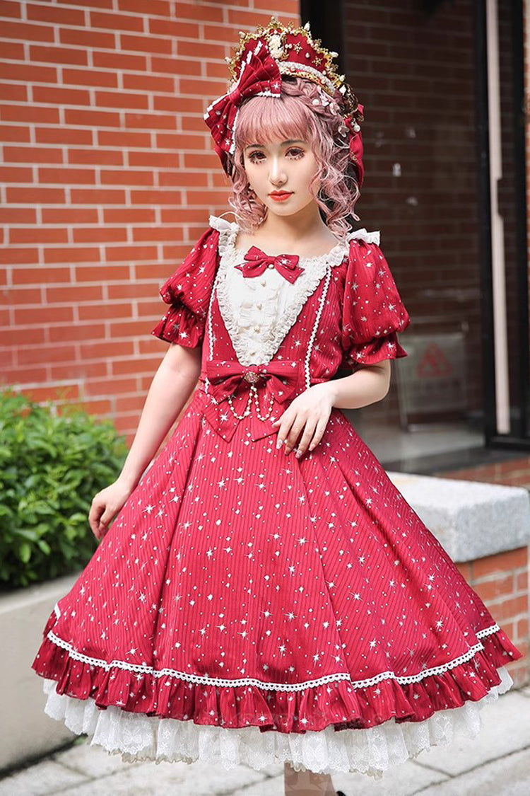 Sweet Lolita OP Dress - Midsummer Galaxy Shiny Star, 2 Colors, Bow Detail, Ruffled - additional product view 9
