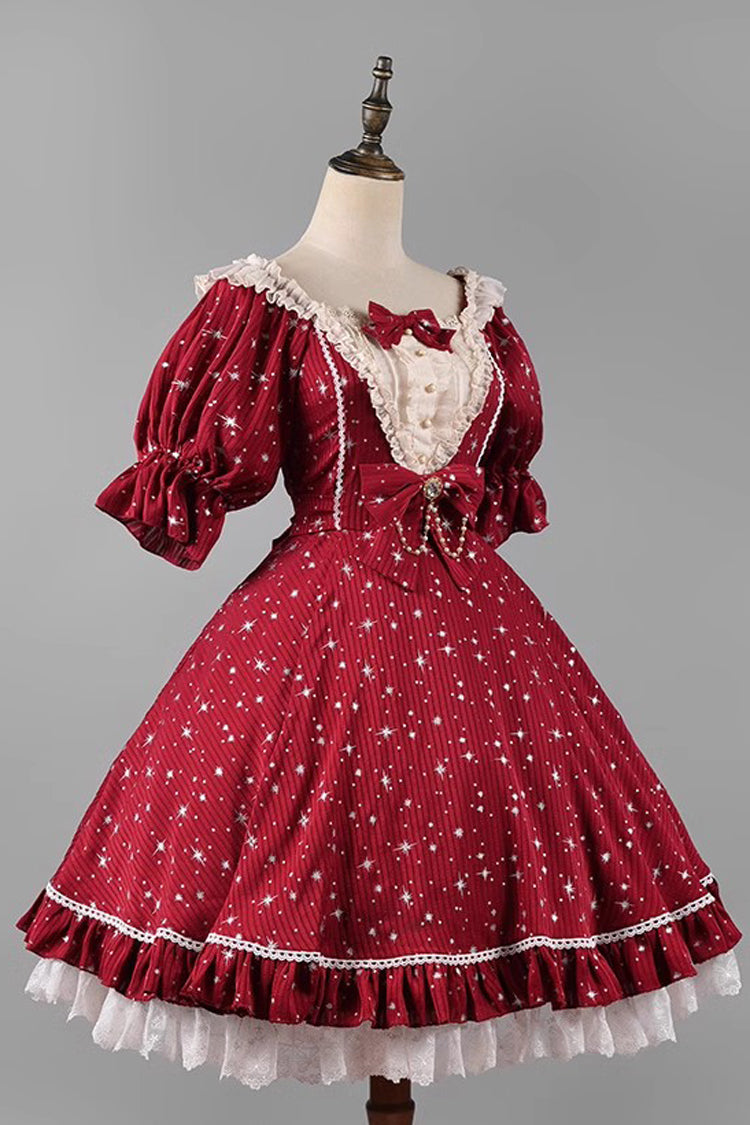 Sweet Lolita OP Dress - Midsummer Galaxy Shiny Star, 2 Colors, Bow Detail, Ruffled - additional product view 10