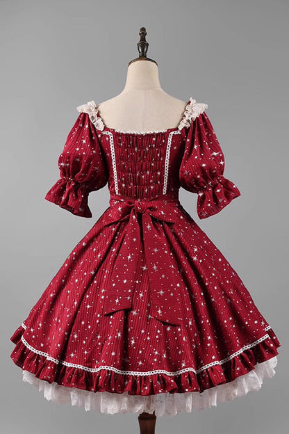 Sweet Lolita OP Dress - Midsummer Galaxy Shiny Star, 2 Colors, Bow Detail, Ruffled - additional product view 11