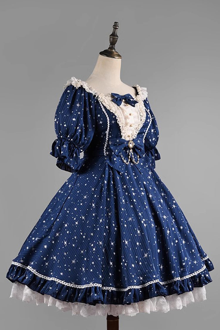 Sweet Lolita OP Dress - Midsummer Galaxy Shiny Star, 2 Colors, Bow Detail, Ruffled - additional product view 12