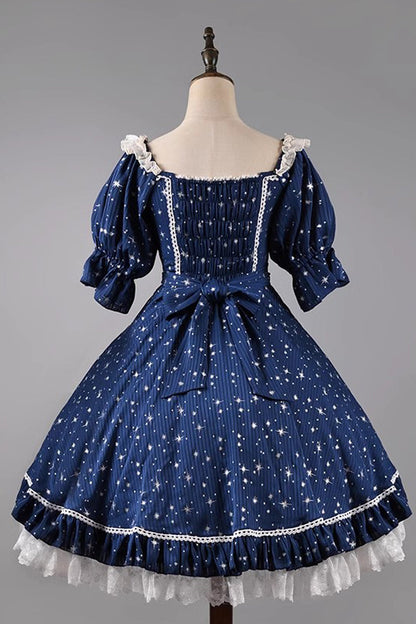 Sweet Lolita OP Dress - Midsummer Galaxy Shiny Star, 2 Colors, Bow Detail, Ruffled - additional product view 13