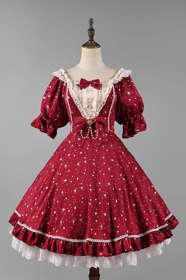 Sweet Lolita OP Dress - Midsummer Galaxy Shiny Star, 2 Colors, Bow Detail, Ruffled - main product image