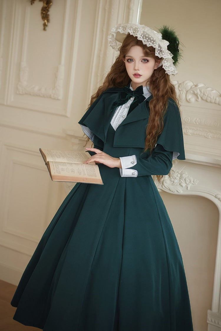 Sweet Lolita OP Dress - Miss Donya, Green, Stand Collar, Gothic Style, Bow Detail - additional product view 2