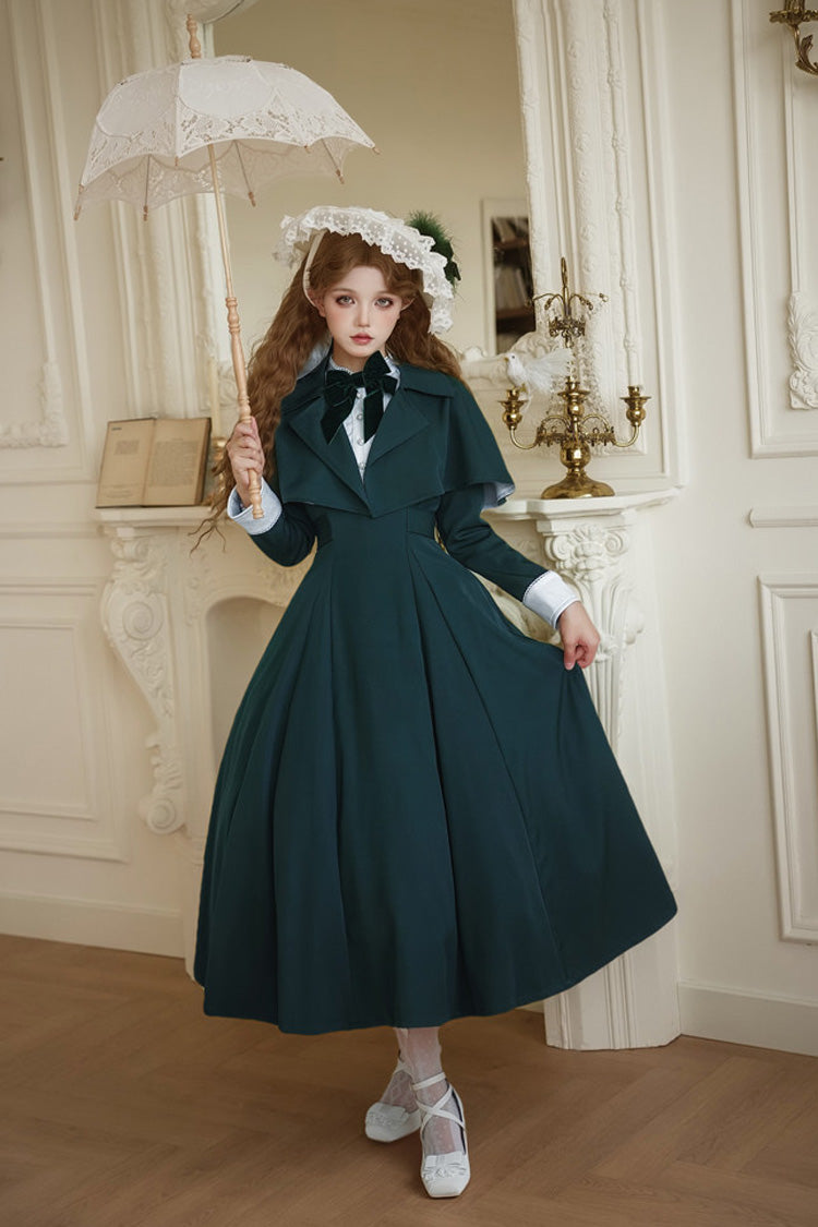 Sweet Lolita OP Dress - Miss Donya, Green, Stand Collar, Gothic Style, Bow Detail - additional product view 3