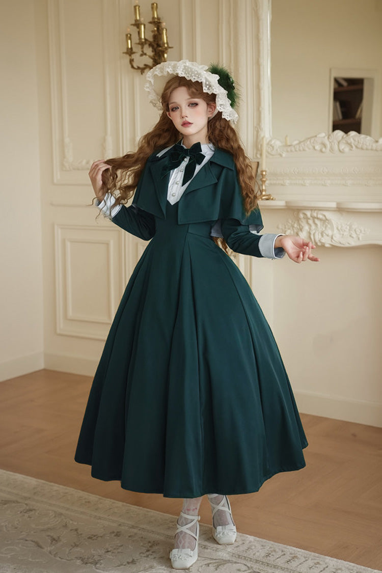 Sweet Lolita OP Dress - Miss Donya, Green, Stand Collar, Gothic Style, Bow Detail - main product image