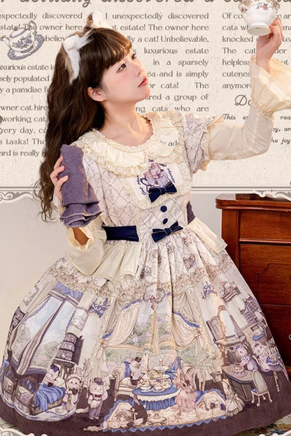 Sweet Lolita OP Dress - Multi-Color, Bow Detail, Printed, Embroidered - additional product view 3