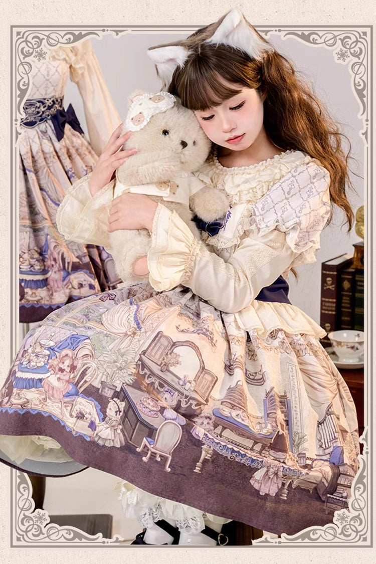 Sweet Lolita OP Dress - Multi-Color, Bow Detail, Printed, Embroidered - additional product view 4