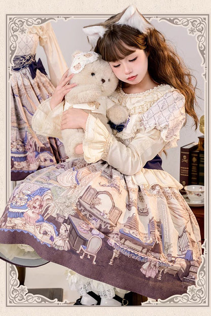 Sweet Lolita OP Dress - Multi-Color, Bow Detail, Printed, Embroidered - additional product view 4