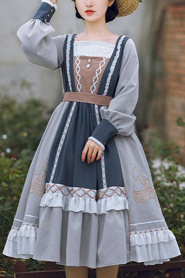 Sweet Lolita OP Dress - Multi-color Detachable Collar, Multi-Color, Detachable Detail - main product image