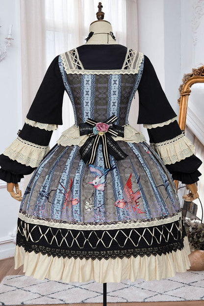 Sweet Lolita OP Dress - Multi-color Finches In The, Multi-Color, Classic Style, Ruffled - additional product view 6