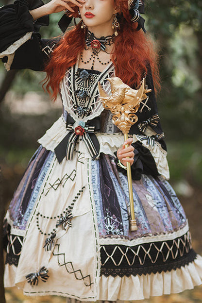 Sweet Lolita OP Dress - Multi-color Finches In The, Multi-Color, Classic Style, Ruffled - main product image