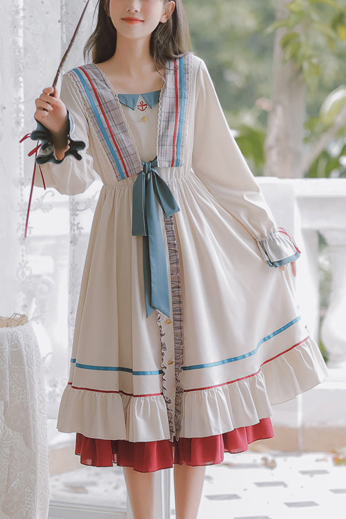 Sweet Lolita OP Dress - Multi-color Square Collar, Multi-Color, Square Collar, Ruffled - main product image