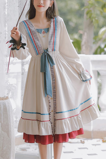Sweet Lolita OP Dress - Multi-color Square Collar, Multi-Color, Square Collar, Ruffled - main product image