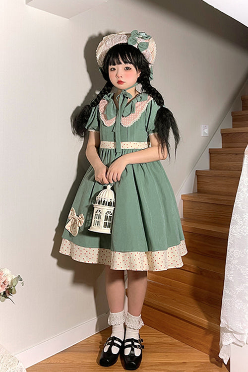 Sweet Lolita OP Dress - Peter Pan Collar Bowknot, Green, Bow Detail - additional product view 2