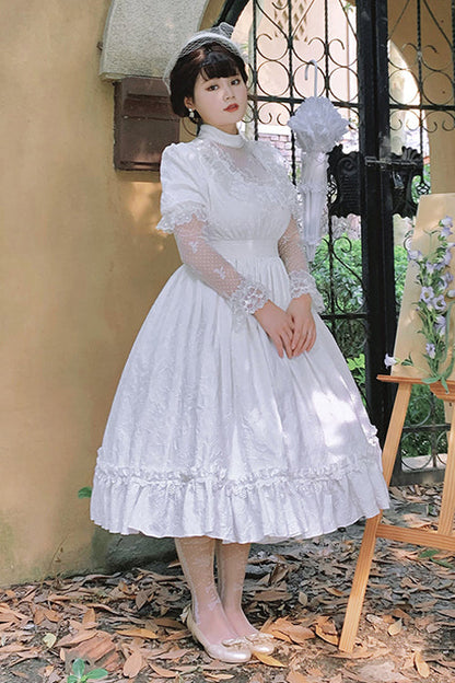 Sweet Lolita OP Dress - Round Collar Lace Miss, 2 Colors, Plus Size, Lace Trim - additional product view 3