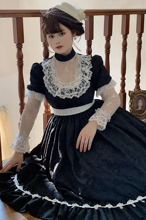 Sweet Lolita OP Dress - Round Collar Lace Miss, 2 Colors, Plus Size, Lace Trim - additional product view 5