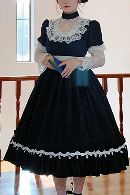 Sweet Lolita OP Dress - Round Collar Lace Miss, 2 Colors, Plus Size, Lace Trim - main product image