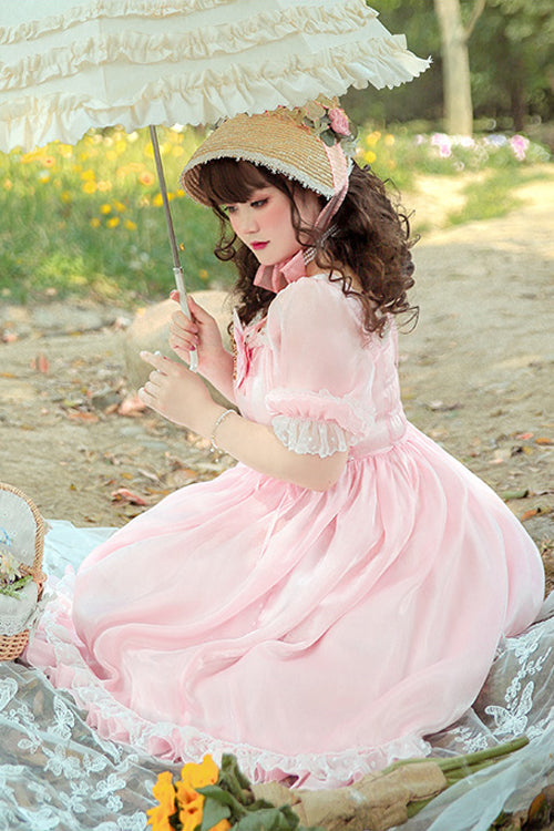 Sweet Lolita OP Dress - Square Collar Lace High, 4 Colors, Square Collar, Plus Size - additional product view 4
