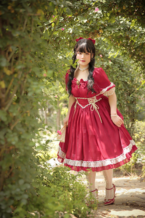 Sweet Lolita OP Dress - Square Collar Lace High, 4 Colors, Square Collar, Plus Size - additional product view 8
