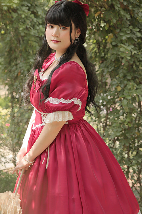 Sweet Lolita OP Dress - Square Collar Lace High, 4 Colors, Square Collar, Plus Size - M Red / XL Red option