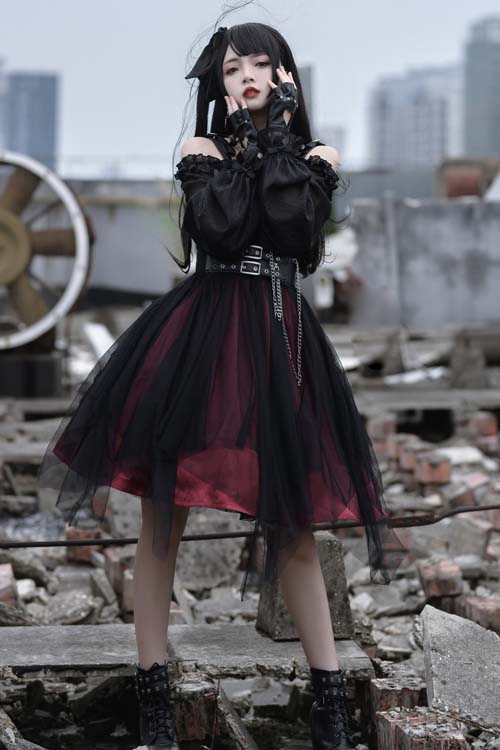 Sweet Lolita OP Dress - Twelve O'clock Star Irregular, 2 Colors, High-Low Hem - additional product view 2