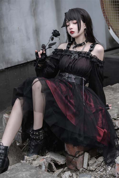 Sweet Lolita OP Dress - Twelve O'clock Star Irregular, 2 Colors, High-Low Hem - additional product view 3
