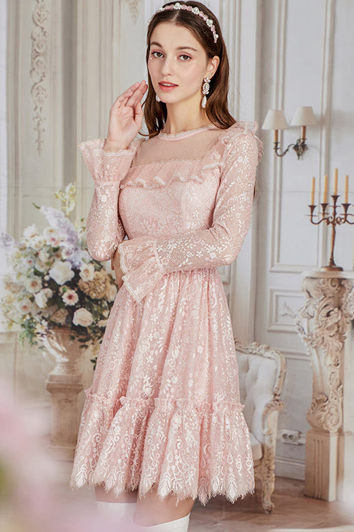 Sweet Lolita OP Dress - Vintage, Pink, High-Low Hem, Embroidered, Lace Trim - additional product view 3