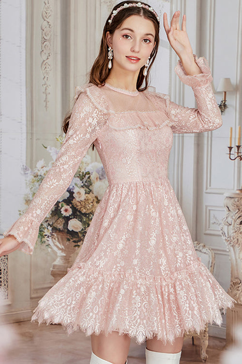 Sweet Lolita OP Dress - Vintage, Pink, High-Low Hem, Embroidered, Lace Trim - additional product view 4
