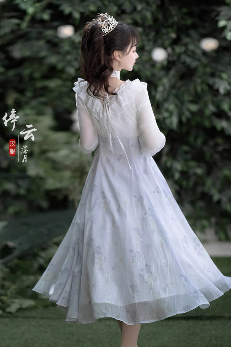 Sweet Lolita OP Dress - White/blue, 2 Colors, High Waist, Lace Trim - additional product view 5