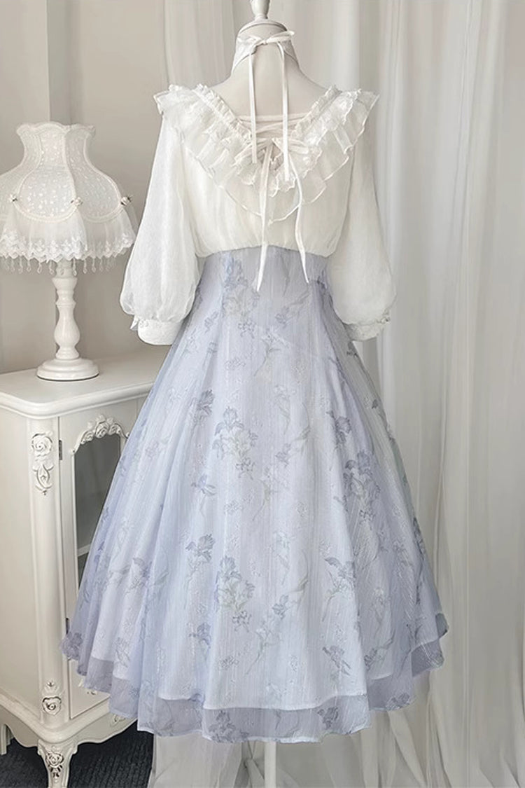 Sweet Lolita OP Dress - White/blue, 2 Colors, High Waist, Lace Trim - additional product view 7