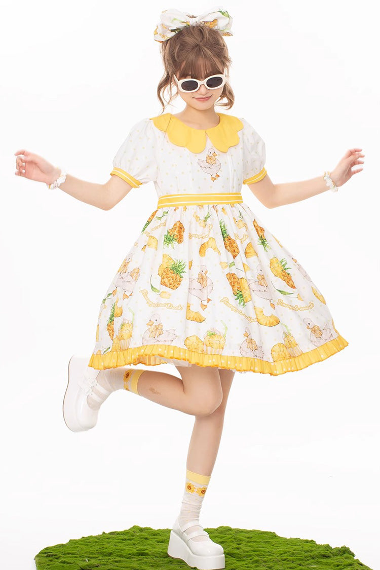 Sweet Lolita OP Dress - White/yellow, 2 Colors, Printed, Bow Detail - additional product view 2