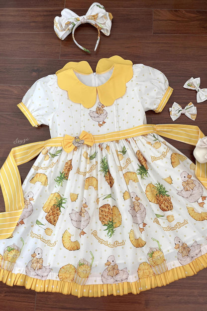 Sweet Lolita OP Dress - White/yellow, 2 Colors, Printed, Bow Detail - additional product view 4