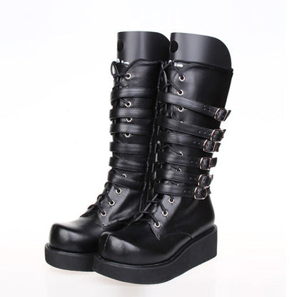 Sweet Lolita Platform Boots - Leather Belt Buckle, Black, Buckle Detail, Lace Trim - additional product view 2
