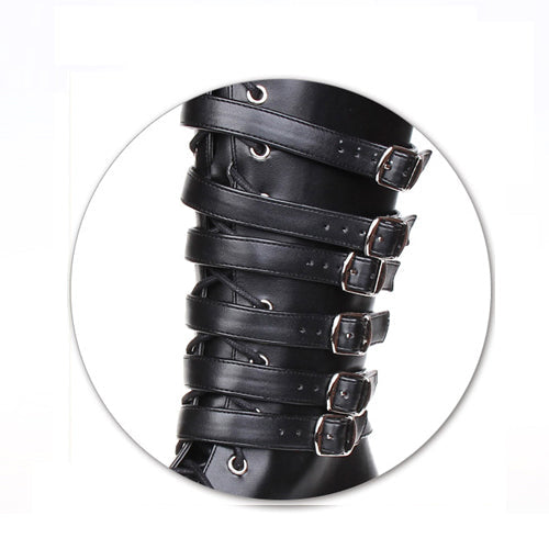 Sweet Lolita Platform Boots - Leather Belt Buckle, Black, Buckle Detail, Lace Trim - additional product view 4