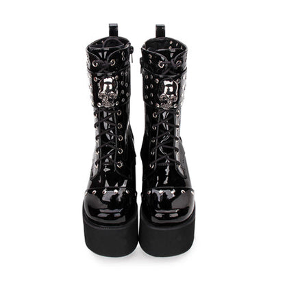 Sweet Lolita Platform Boots - Skull Decorative Side Zip, Black, Zipper Detail - additional product view 2