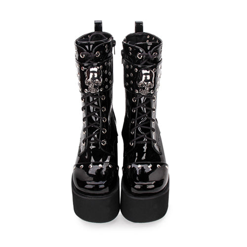 Sweet Lolita Platform Boots - Skull Decorative Side Zip, Black, Zipper Detail - additional product view 2