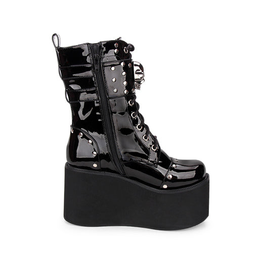 Sweet Lolita Platform Boots - Skull Decorative Side Zip, Black, Zipper Detail - additional product view 3