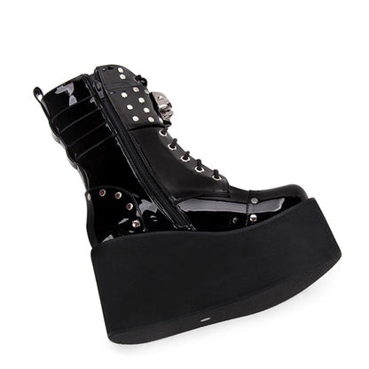 Sweet Lolita Platform Boots - Skull Decorative Side Zip, Black, Zipper Detail - additional product view 5