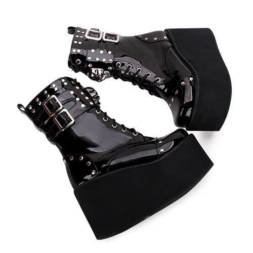 Sweet Lolita Platform Boots - Skull Decorative Side Zip, Black, Zipper Detail - additional product view 6