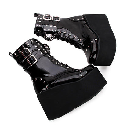 Sweet Lolita Platform Boots - Skull Decorative Side Zip, Black, Zipper Detail - additional product view 6