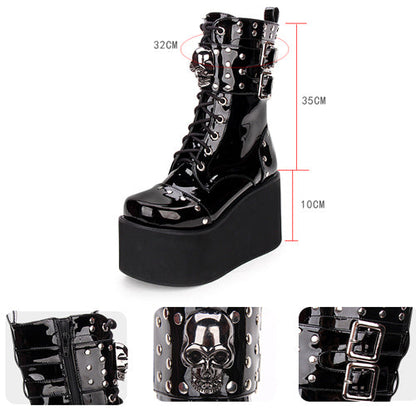 Sweet Lolita Platform Boots - Skull Decorative Side Zip, Black, Zipper Detail - additional product view 7