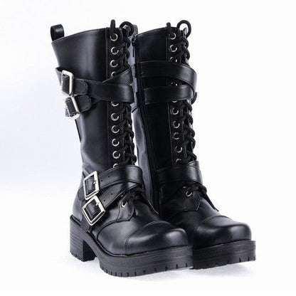 Sweet Lolita Platform Boots - Stylish Patent Leather Straps, Black, Buckle Detail - additional product view 2