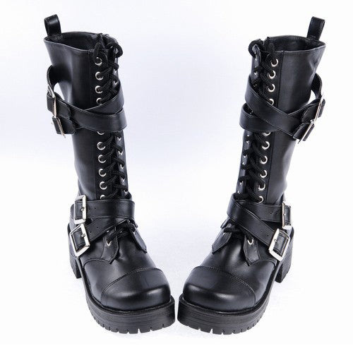 Sweet Lolita Platform Boots - Stylish Patent Leather Straps, Black, Buckle Detail - additional product view 3