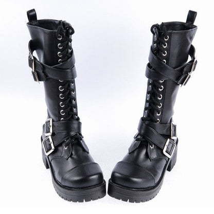 Sweet Lolita Platform Boots - Stylish Patent Leather Straps, Black, Buckle Detail - additional product view 3