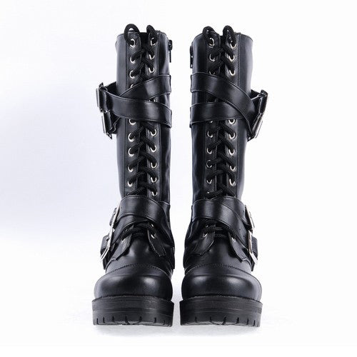 Sweet Lolita Platform Boots - Stylish Patent Leather Straps, Black, Buckle Detail - additional product view 4